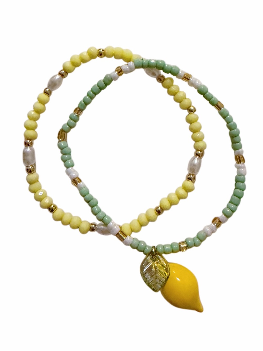 🌸3/$15🌸 Handmade Yellow & Mint Glass Bead Lemon Charm Bracelet